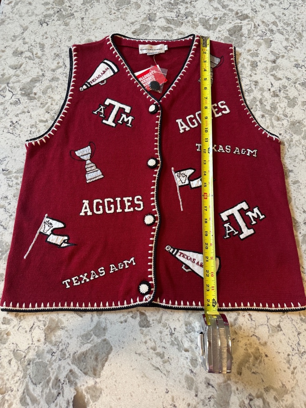 Texas A&M Aggies Vintage Maroon Logo Embroidered Sweater Vest by Castles Sport - Picture 8 of 8